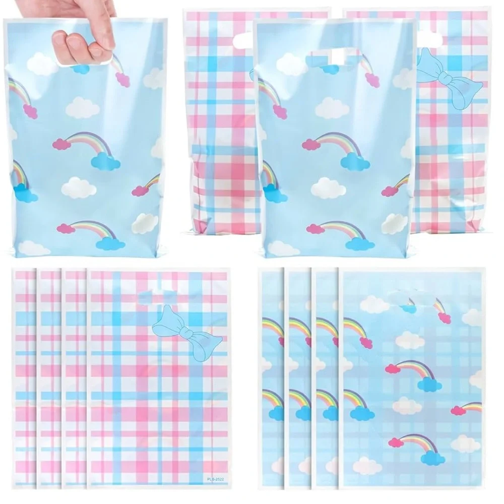 40~Rainbow&Clouds Party Favor Bags,Cute Cartoon Blue Bow Goodie Candy Treat Bags